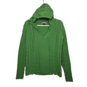 Vintage y2k Polo Ralph Lauren Cable Knit Sweater Green Hoodie Medium